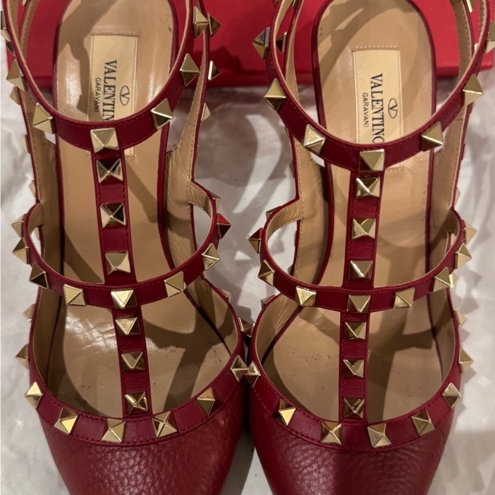 Valentino Red and Gold Studded Heels - Picture 2 of 9